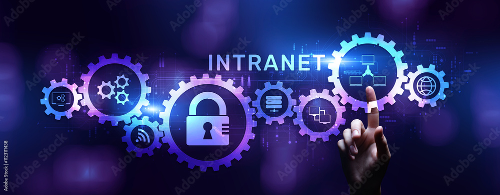 Aufkleber intranet corporate communication network business technology networking concept.