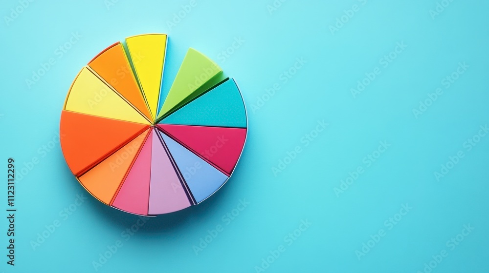 Poster colorful paper pie chart on a blue background for visual data representation
