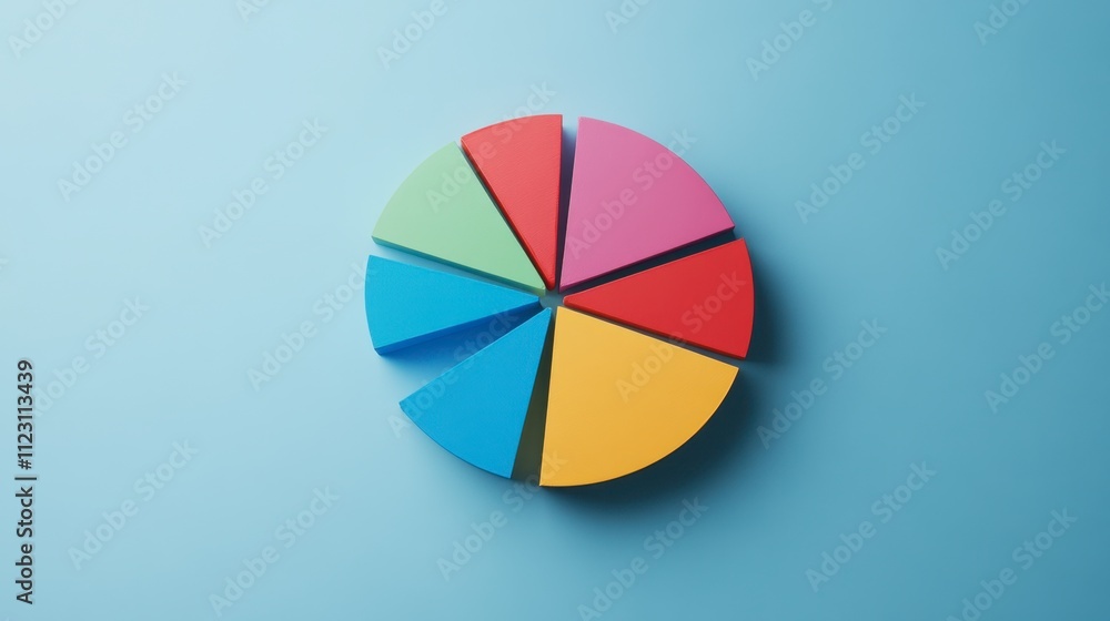 Poster colorful pie chart design on blue background for visual data representation