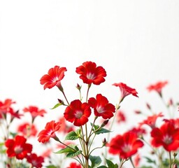 Red epetunia flowers in full bloom against a soft, white background, petal texture, flower details