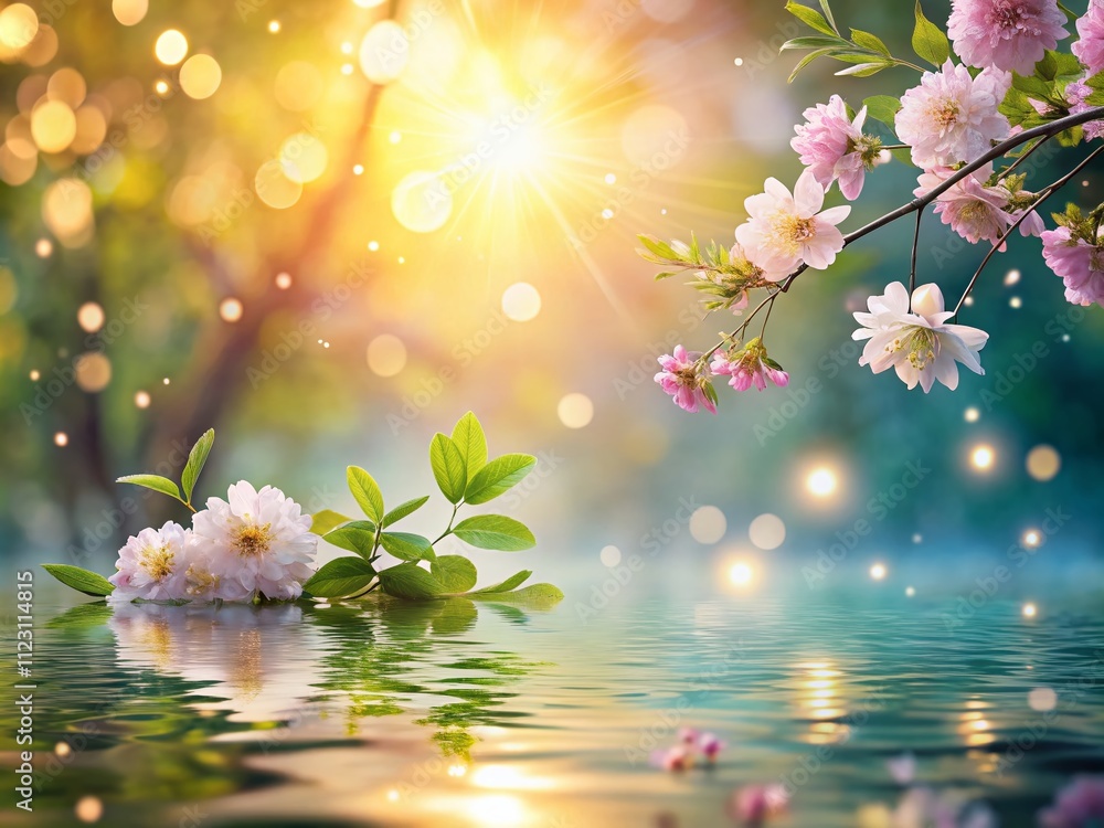 Poster tranquil bokeh background for peaceful aesthetic, soft colors and gentle light creating a calming at
