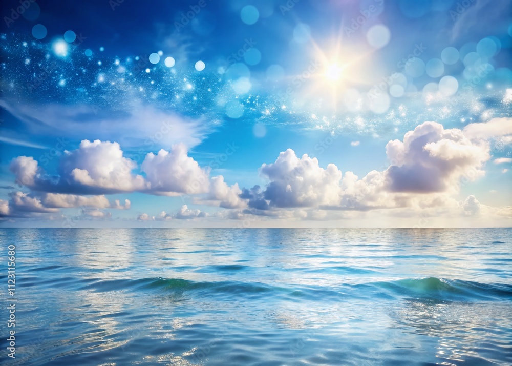 Aufkleber tranquil ocean scene with bokeh effect capturing calm weather and soft clouds above the serene water