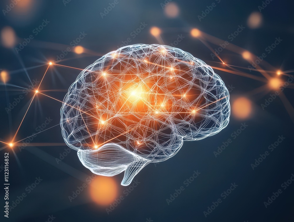 Poster a glowing, digital representation of a brain interconnected with bright nodes, symbolizing neural co
