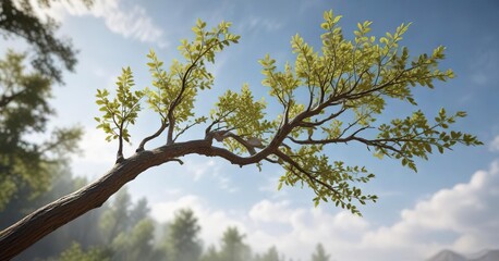 Obraz premium A tranquil scene of a tree branch swaying in the wind, peaceful nature, soft focus
