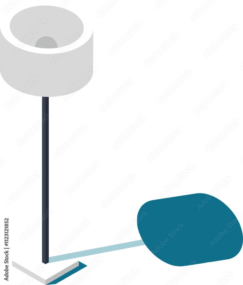 Poster modern floor lamp casting a distinct shadow, presented in an isometric view, showcasing a minimalist