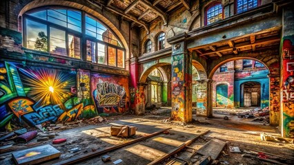 Obraz premium Urban Exploration Photography: Discovering the Hidden Symbols of a City’s Untold Stories Through Abandoned Places and Urban Artistry