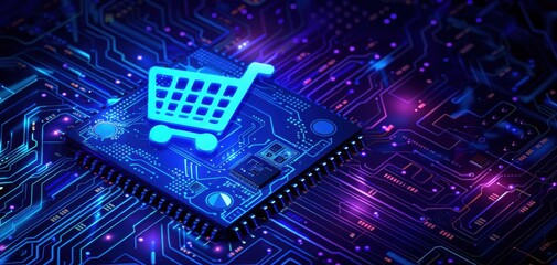 A computer chip with a shopping cart on it