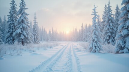 Winter landscape after snow activities, serene and quiet
