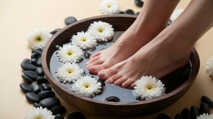Luxurious Aromatherapy Foot Bath with Floating Flowers and Zen Massage Stones