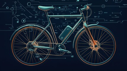Fototapeta premium Wireframe of an Electric Bike Against a Futuristic Interface Background