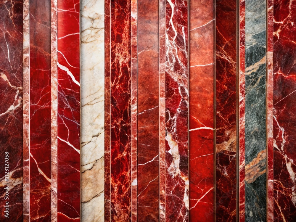 Poster vertical stripes with marble and stone texture in shades of red - conceptual photography for backgro