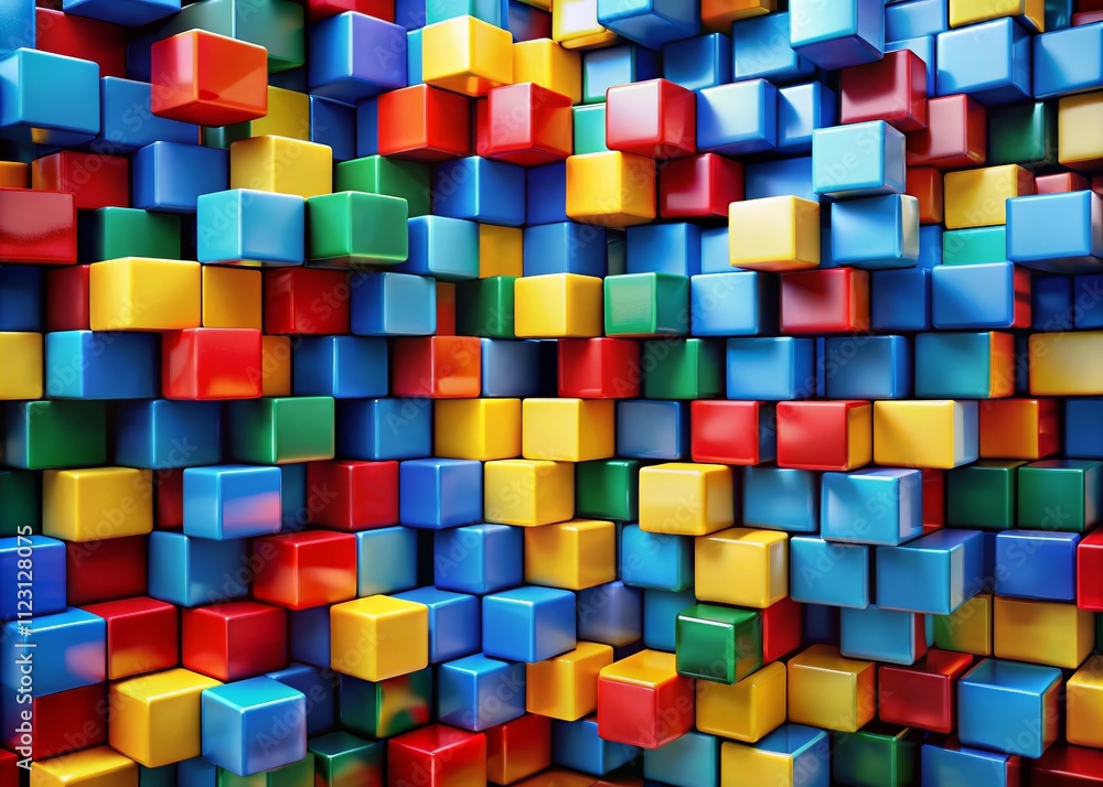 Poster vibrant abstract cubes in a colorful panoramic background capturing light and depth for artistic ins
