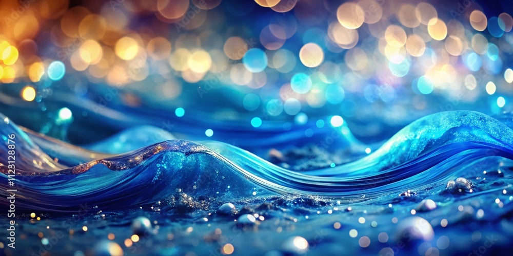 Poster vibrant abstract waves in fluid blue tones with bokeh effect for artistic expression and creative ba
