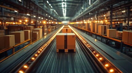 Fototapeta premium Aerial View of Modern Warehouse with Packages on Conveyor