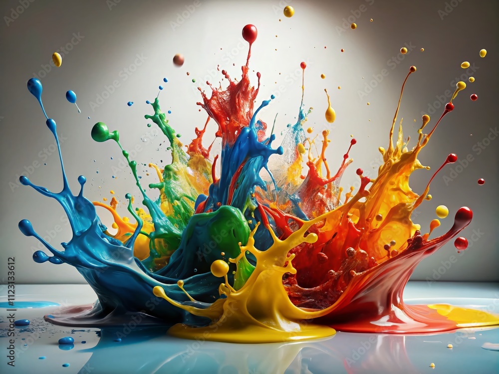 Poster vibrant colorful oil paint splashes on a white background creating a dreamlike surreal photography s