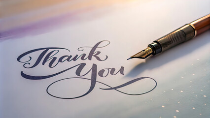 beautiful calligraphy text "Thank you" on blurred background, greeting "Thank you"