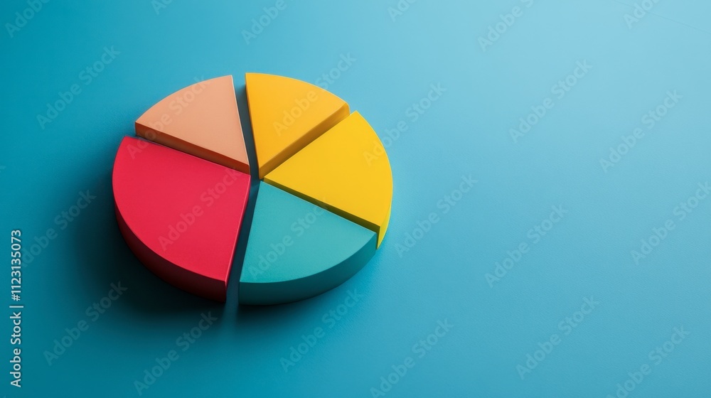 Poster colorful pie chart segments on a blue background for data visualization