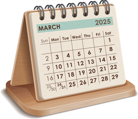 Illustration vector of March 2025 WOODEN and cardboard desktop Calendar