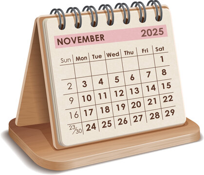Illustration vector of November 2025 WOODEN and cardboard desktop Calendar