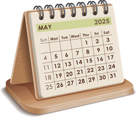 Illustration vector of May 2025 WOODEN and cardboard desktop Calendar