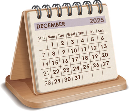 Illustration vector of December 2025 WOODEN and cardboard desktop Calendar