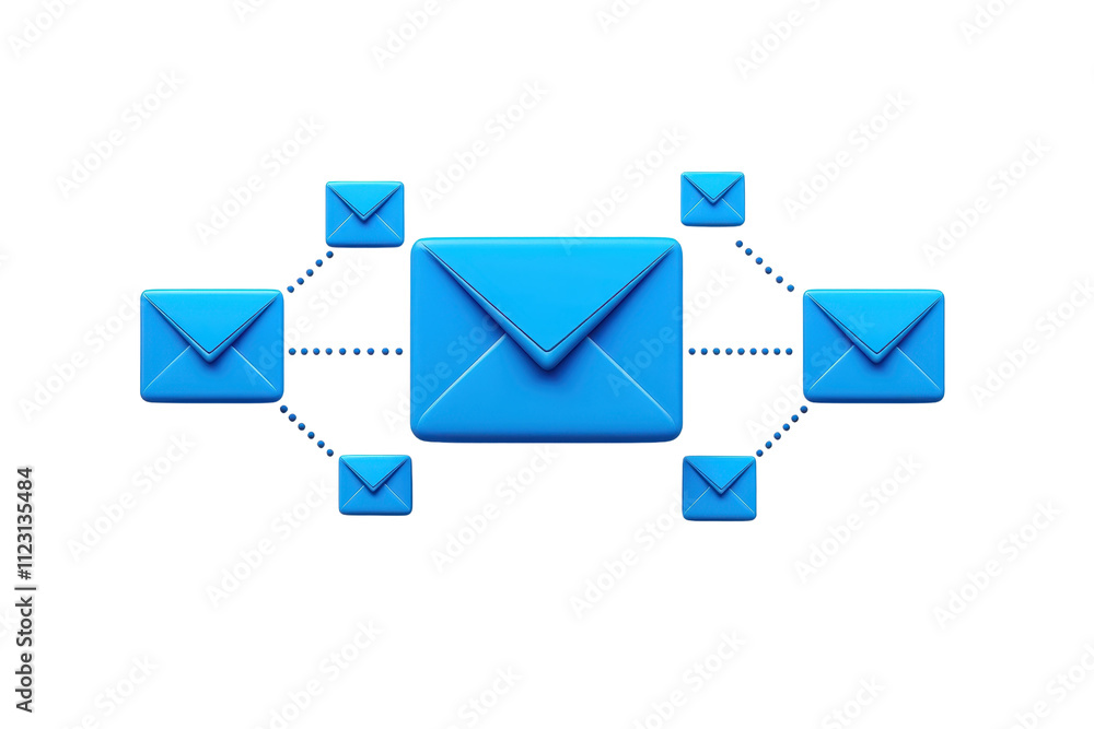 Poster a collection of blue email icons interconnected, representing communication and messaging.