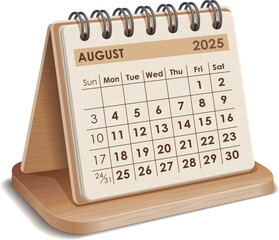 Illustration vector of August 2025 WOODEN and cardboard desktop Calendar