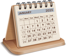 Illustration vector of January 2025 WOODEN and cardboard desktop Calendar