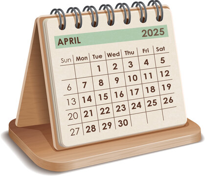 Illustration vector of April 2025 WOODEN and cardboard desktop Calendar