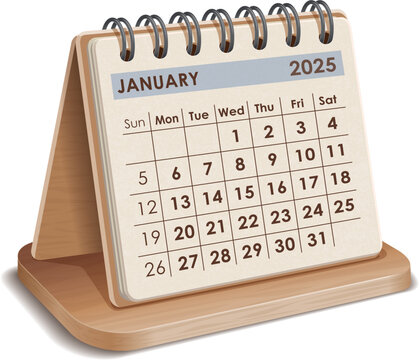 Illustration vector of January 2025 WOODEN and cardboard desktop Calendar