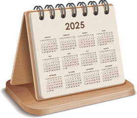 Illustration vector of year 2025 WOODEN and cardboard desktop Calendar