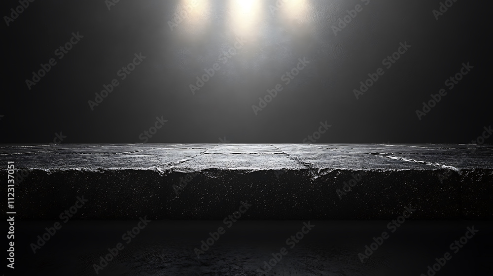 Poster sleek and minimalist studio background featuring textured stone surface illuminated by soft lights, 