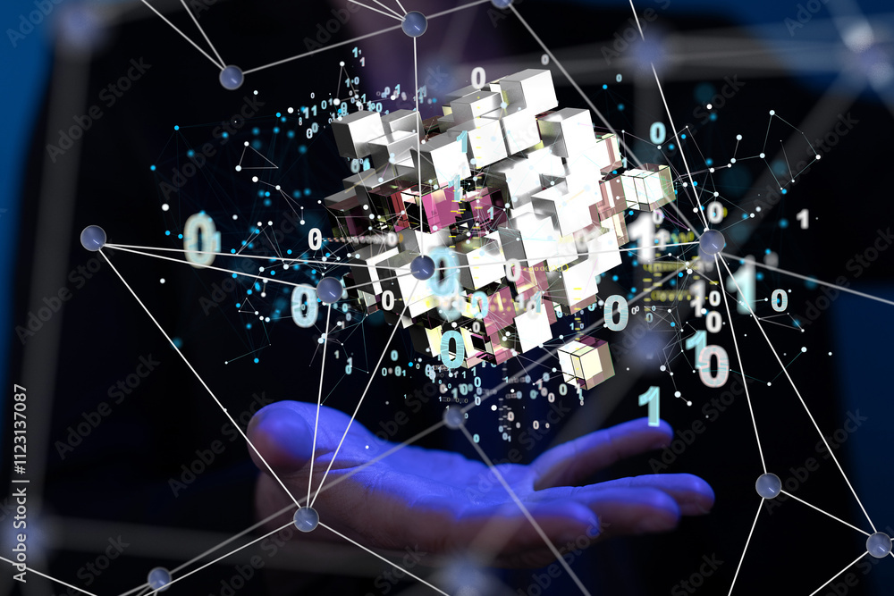 Poster data cloud digital 3d computer