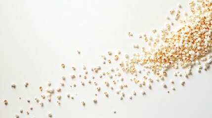 Naklejka premium A scattering of popcorn kernels and popped corn on a white background.
