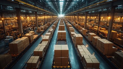 Modern Factory Overhead Perspective with Boxes