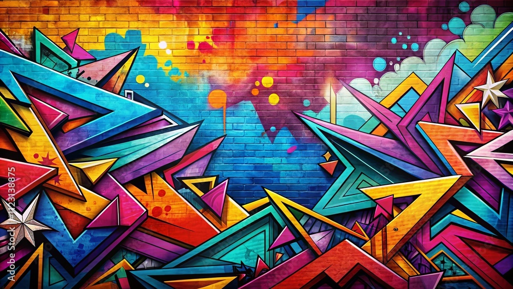 Poster vibrant graffiti style geometric background with sharp corners and overlapping lines, perfect for ur