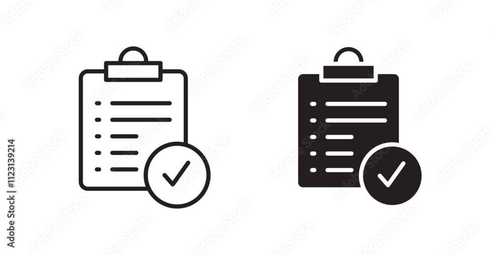 Poster clipboard check flat simple vector symbols illustration.