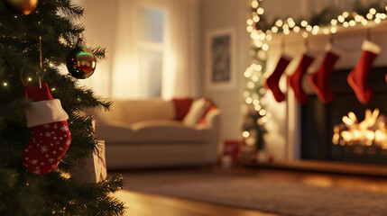 christmas tree and fireplace