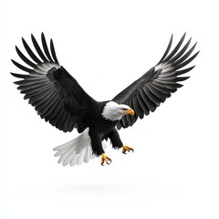 Fototapeta premium A majestic eagle with outstretched wings gliding gracefully through the air, showcasing its powerful presence and striking features.