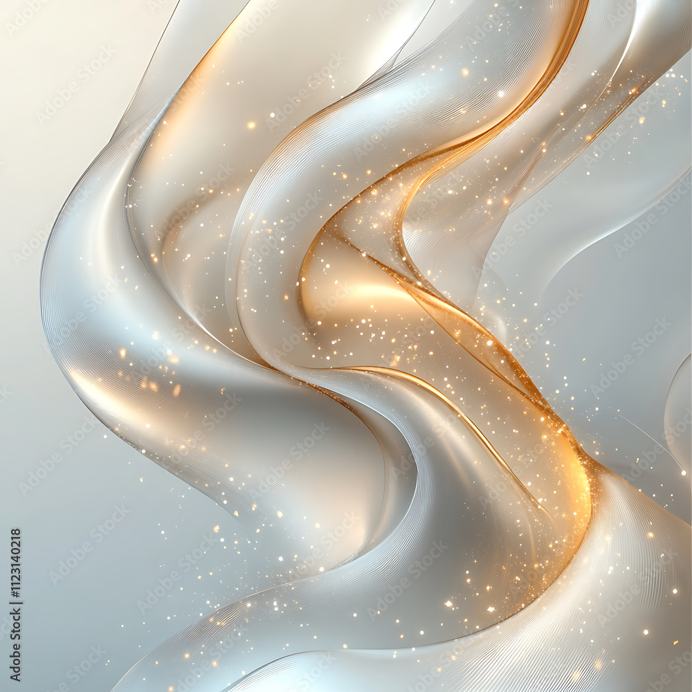 Poster minimalistic abstract background with soft waves and golden sparkles