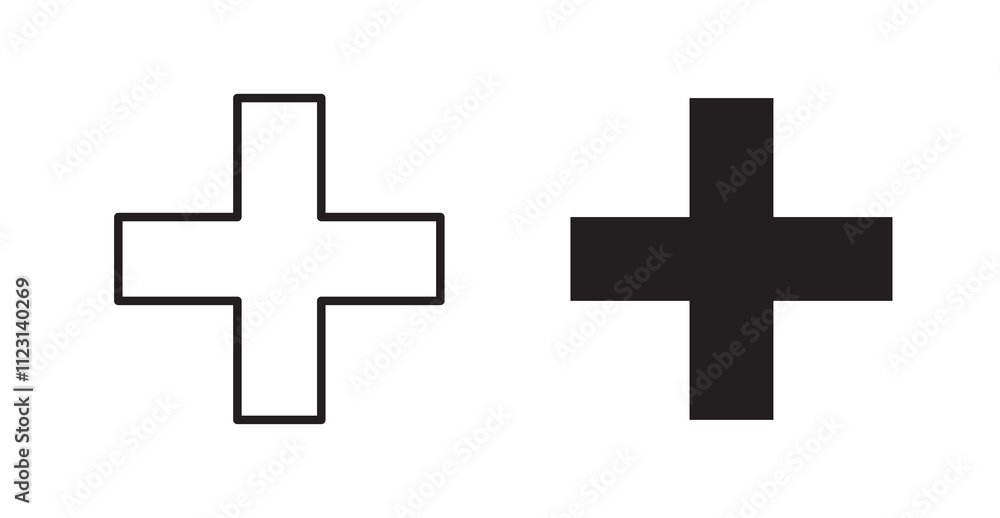Poster plus flat simple vector symbols illustration.