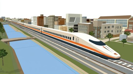 High-speed train journey in city environment aerial view and digital art concept