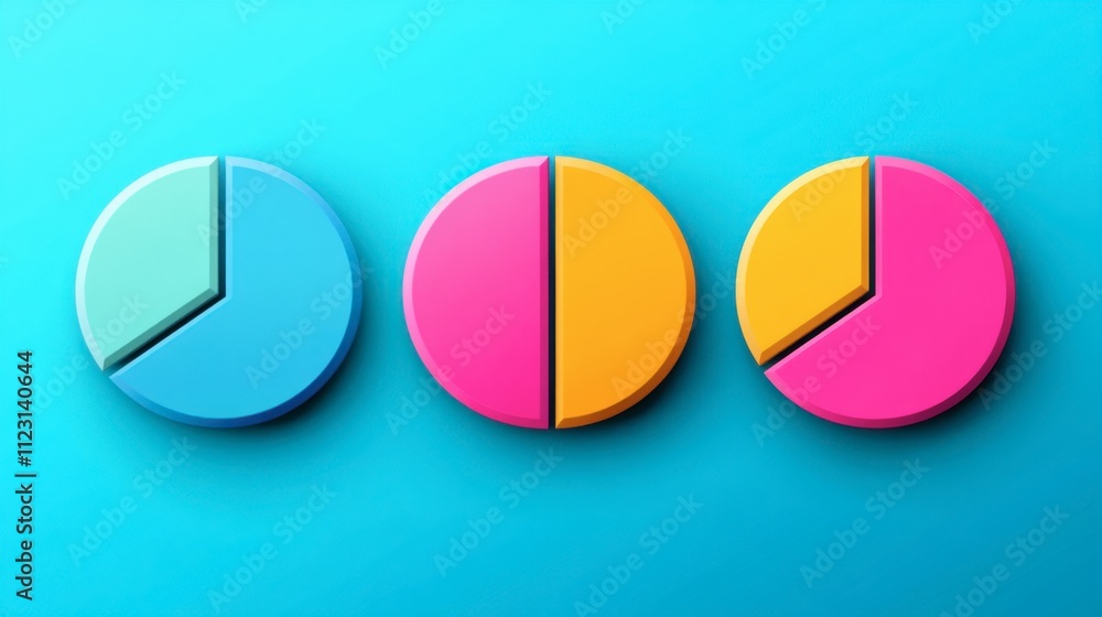 Poster colorful pie charts on vibrant background for data visualization