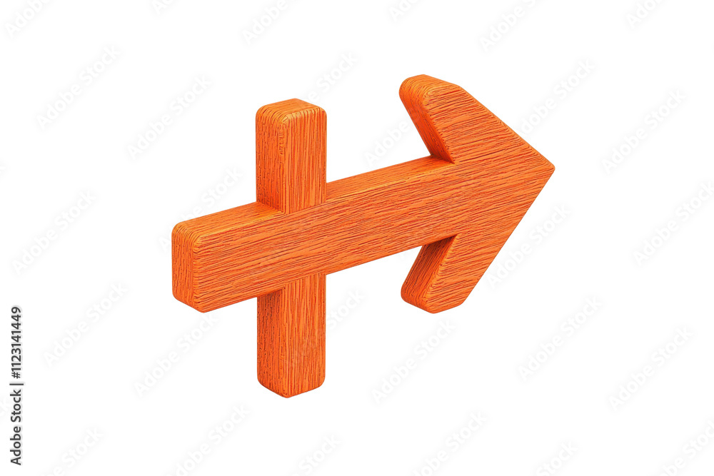 Poster an orange wooden arrow pointing to the right, featuring a simple design and distinctive grain textur