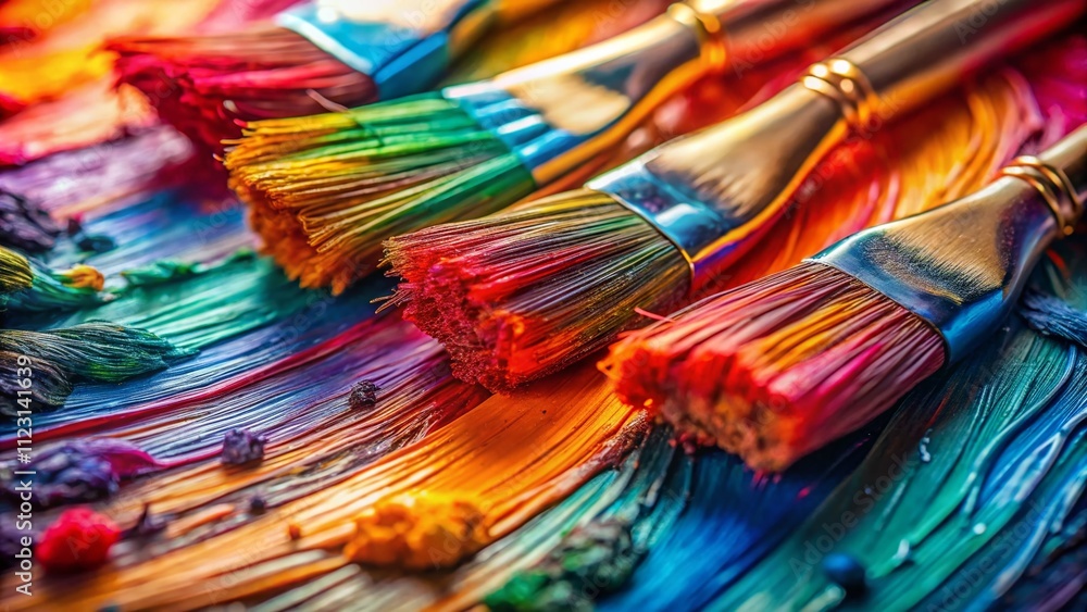 Poster vibrant macro photography of hand painted brush strokes capturing the intricate details and textures
