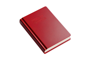 A vibrant red book with a smooth cover, showcasing its sleek design and inviting appearance.