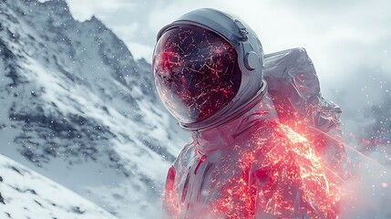 Astronaut in Red Visor: A solitary figure against a teal backdrop and Crimson Void: An astronaut's silent journey into the unknown depths of space