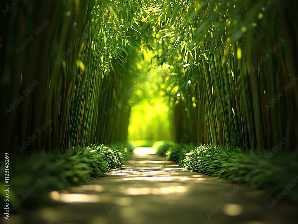 Aufkleber a serene bamboo pathway illuminated by soft light, inviting exploration and tranquility.