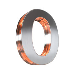 a large 3d letter "0" with brushed metal texture, cold silver tones, realistic reflections, sofr studio lighting, and subtle highlights, casting gentle shadows and creating a metallic shine