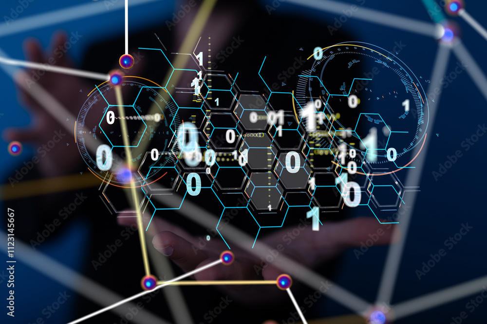 Aufkleber Neural network 3D illustration. Big data and cybersecurity